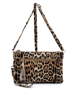 Leopard Double Compartment Clutch Cross Body Bag LE021 TAN
